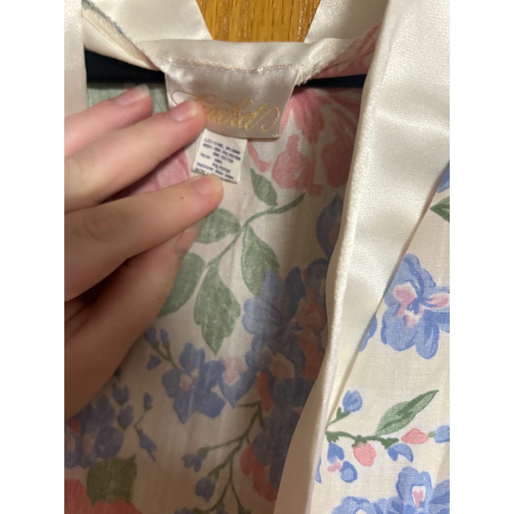 Vintage Floral Robe Satin Trimmed Loungewear Belted Pockets Women's Large L - Picture 6 of 11